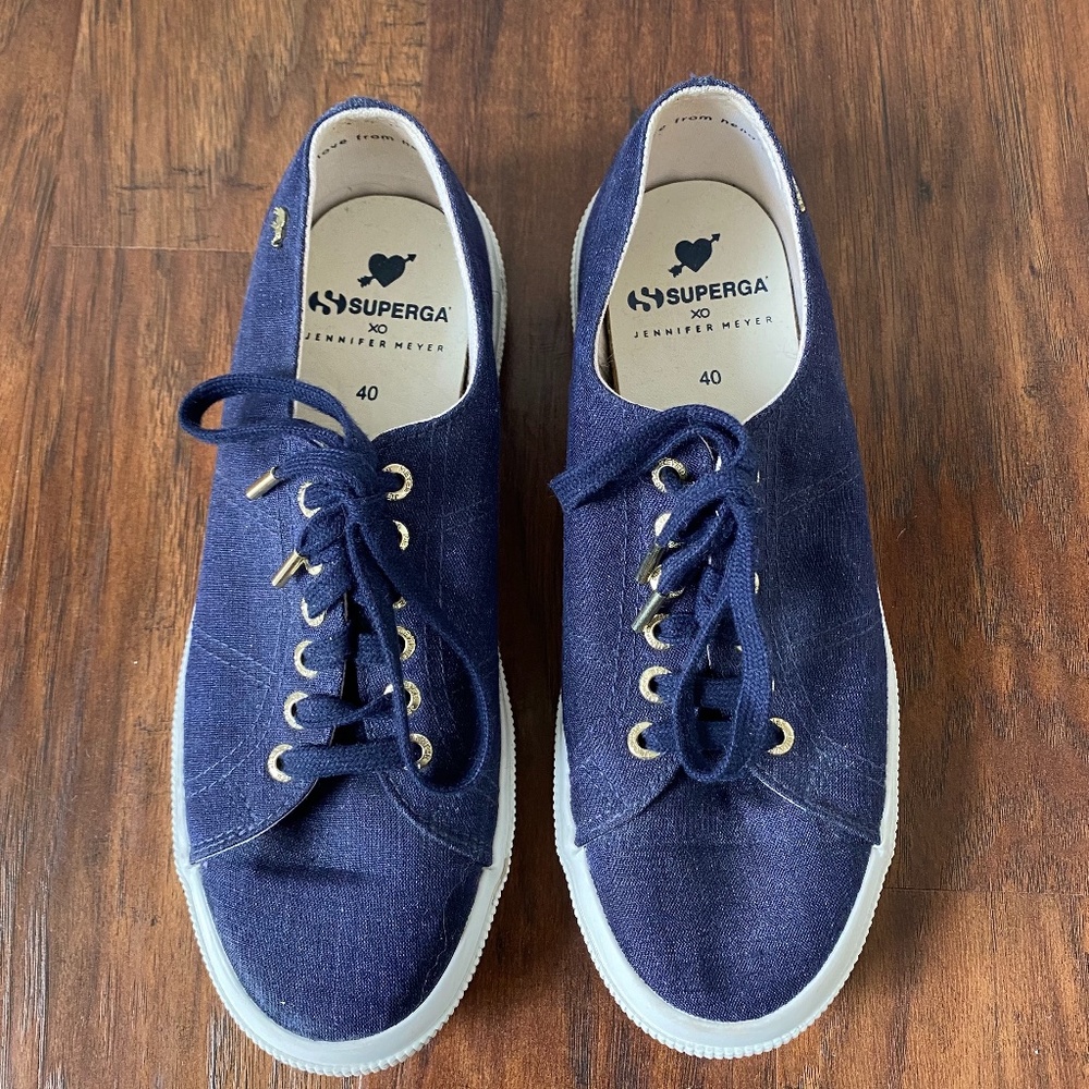 Superga XO Jennifer Meyer Denim Sneakers Euro 40, US 9 Elephant